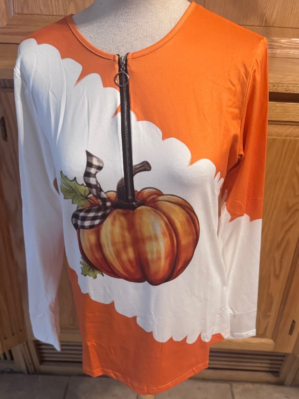 Women's Long Sleeve Quarter Zip Fall Pumpkin Pullover Blouse Medium Holiday Cute